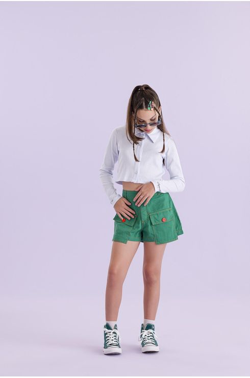 Short Sarja Color Com Bolsos Frontais Deslocados