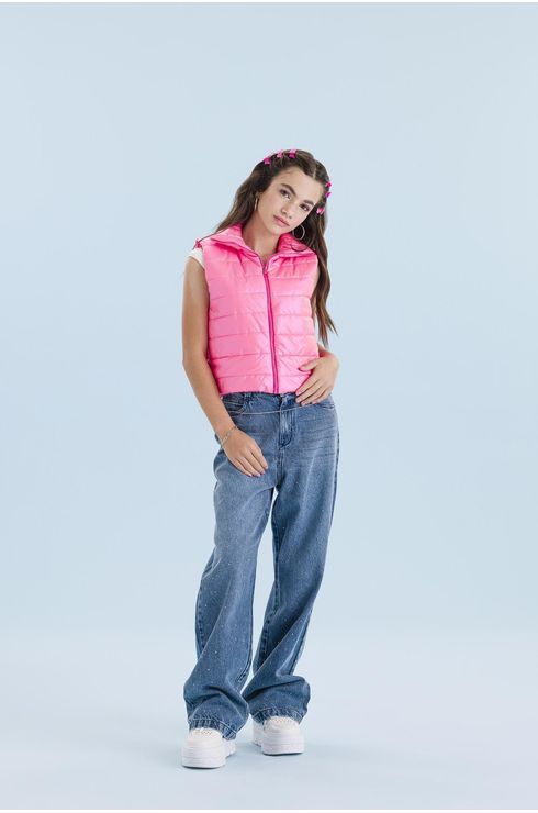 Colete Cropped Em Matelasse Com Abertura Em Ziper