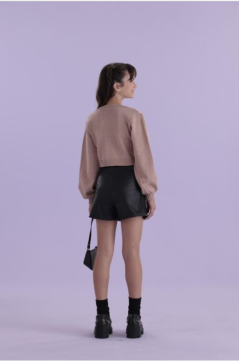 Short Saia Em Couro
