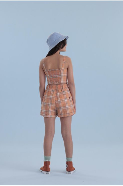 Short Xadrez Com Lapela Lateral