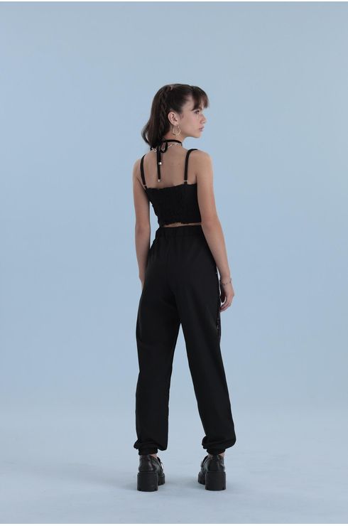 Top Sarja Preto Com Abertura Frente