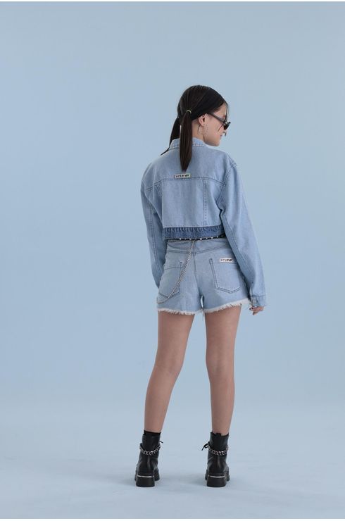 Short Jeans Com Bordado Vazado