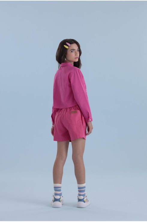 Camisa Manga Longa Em Sarja Color Com Bolsos Deslocados