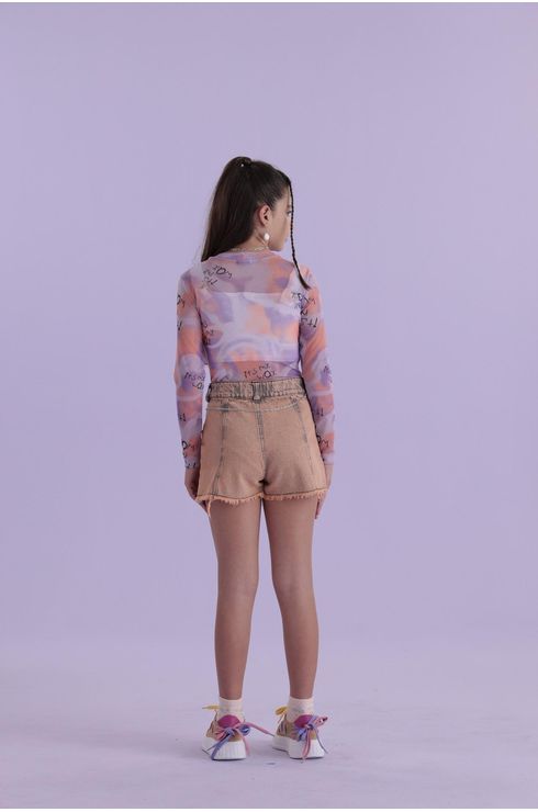 Body Manga Longa Em Tule