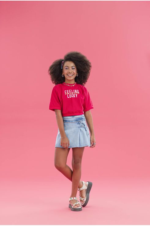 Short Saia Com Aba Sobreposta Em Jeans