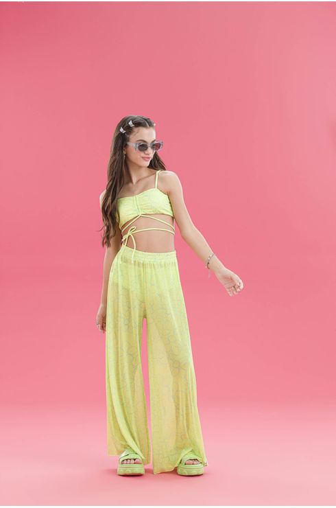 Calça Em Tule Estampado Saida De Banho