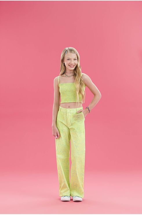 Calça Estampada Com Bolso Sobreposto Em Tule
