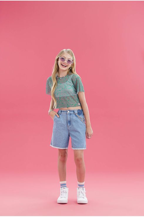 Bermuda Jorts Com Cós De Elastico E Barra Desfiada