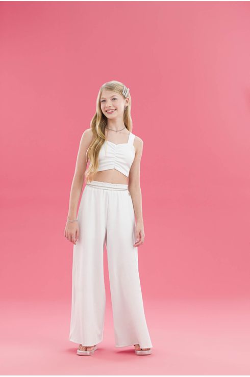 Calça De Malha Brilhosa E Shape Amplo