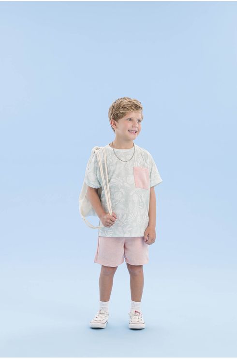 Camiseta Estampada Com Barra Manga Ribana