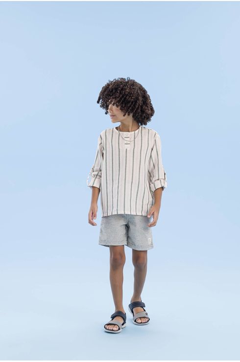 Camisa Listras Estilo Bata Com Galão Frontal