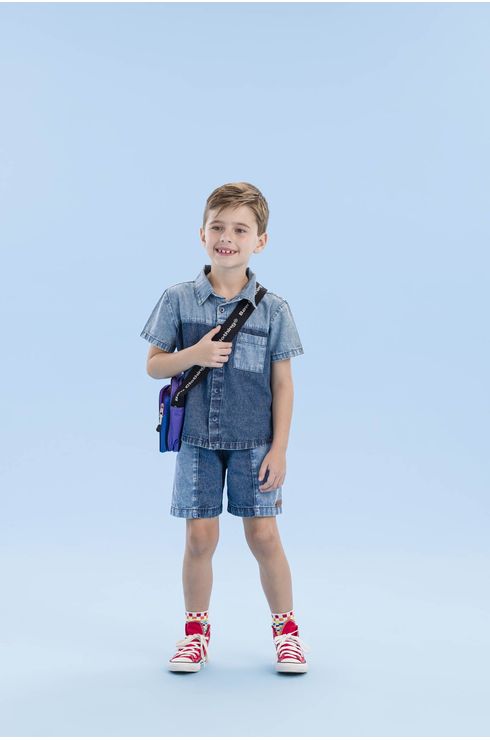 Bermuda Jeans Duas Cores Com Recorte