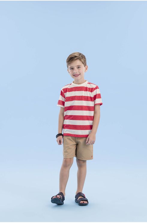 Camiseta Listrada Vermelho Com Bege