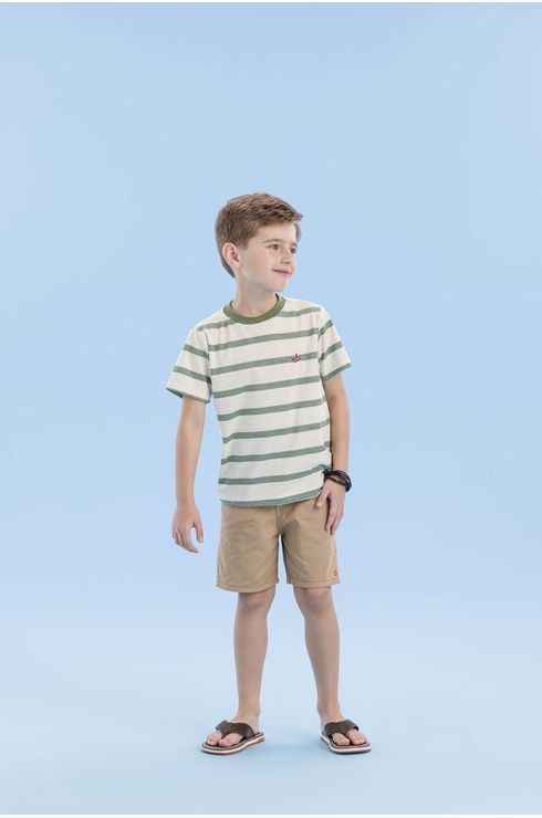 Camiseta Listrada Com Gola E Bordado