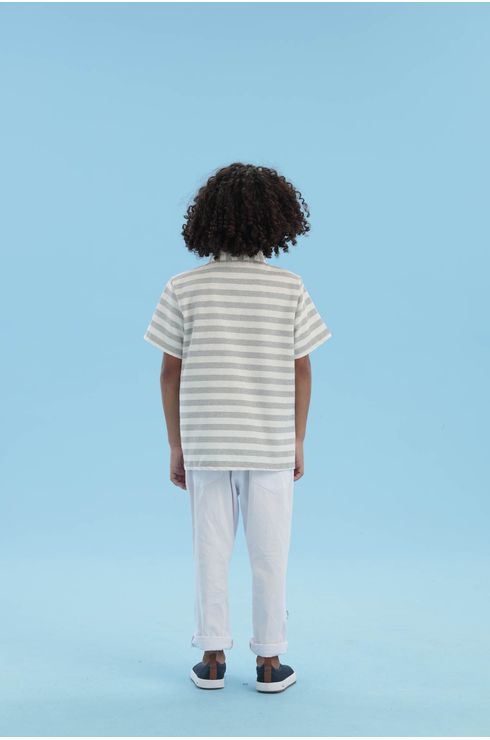 Camisa De Linho Listrada Com Bordado