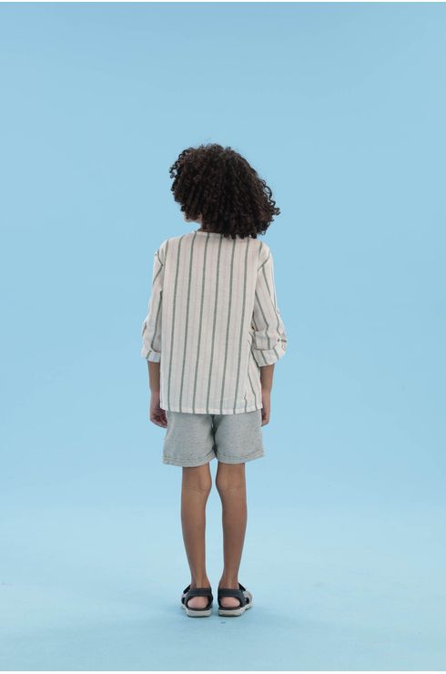 Camisa Listras Estilo Bata Com Galão Frontal