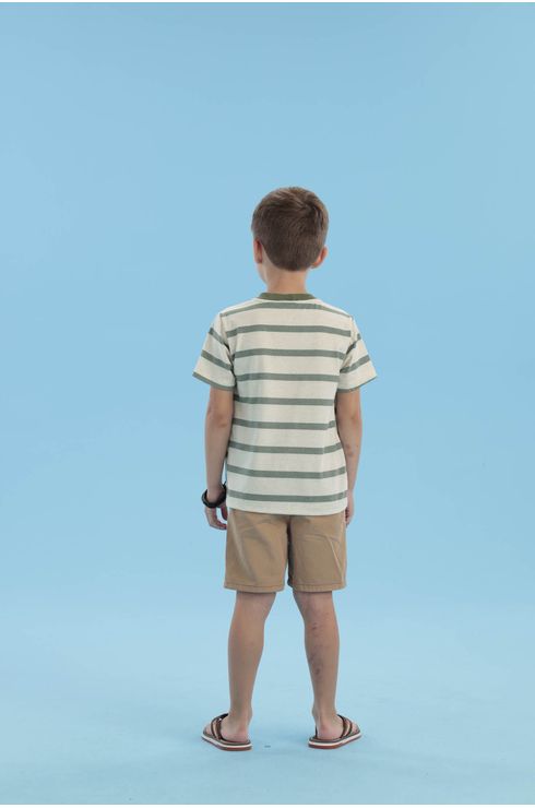 Camiseta Listrada Com Gola E Bordado