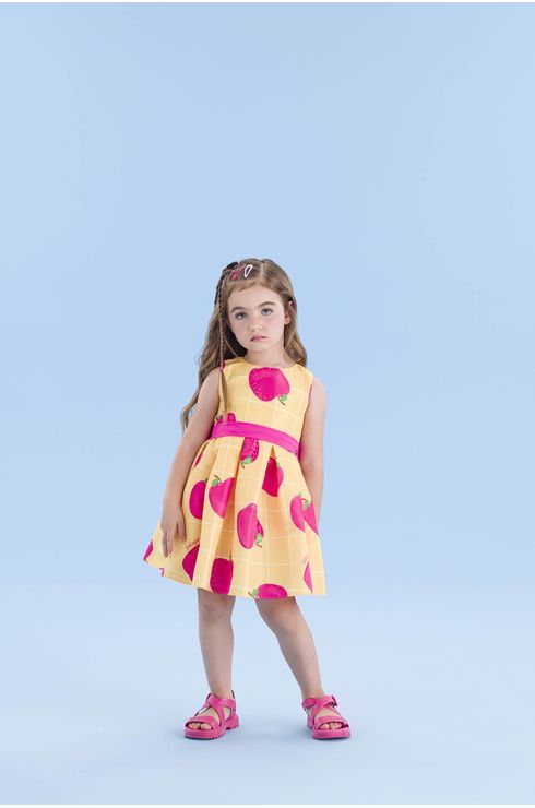 Vestido Festa Estampado Com Pregas