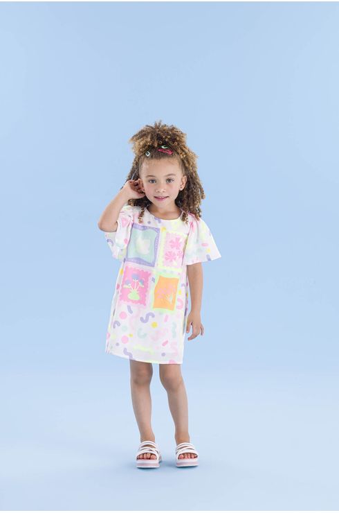 Vestido Estampado Com Shape Em A E Frente Localizada