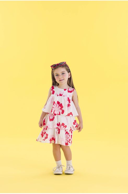Vestido Estampado Em Camadas De Babado Fluidas