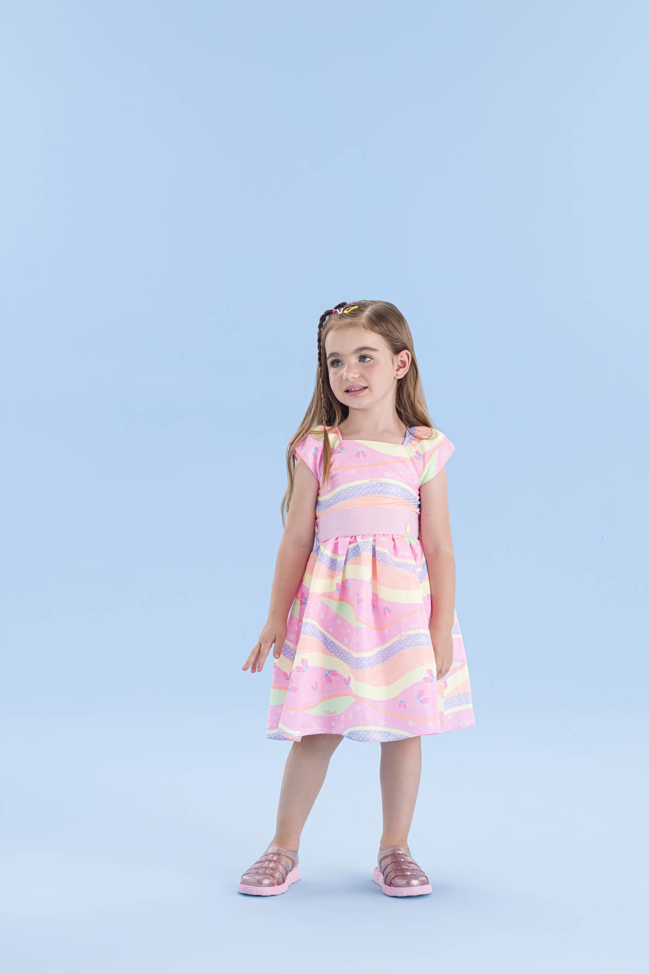 Vestido-Festa-Com-Babadinho-Na-Manga-E-Cinto-Liso