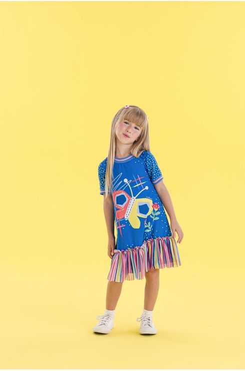 Vestido Estampado Com Babado Sobreposto