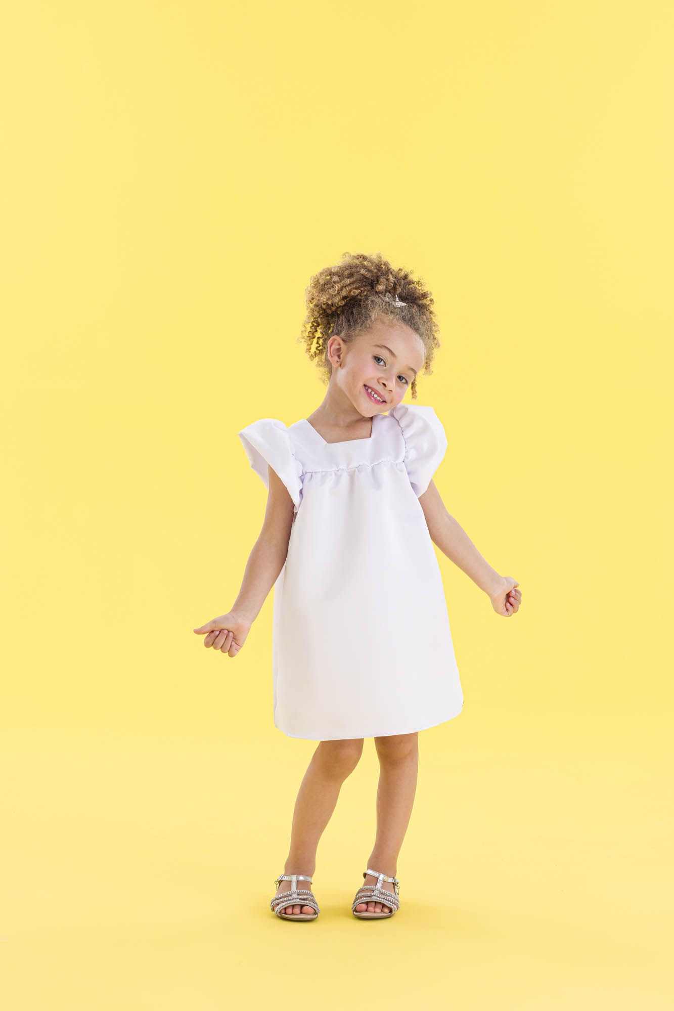 Vestido-Festa-Liso-Com-Manga-Volumosa