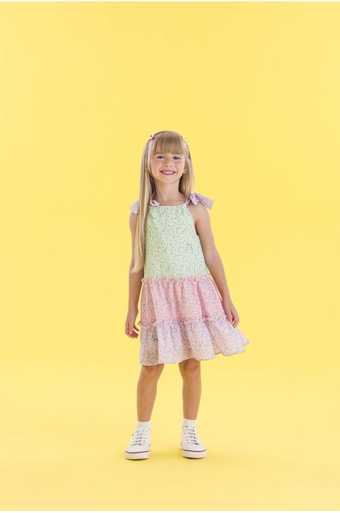 Vestido 3 Flores Com Amarração