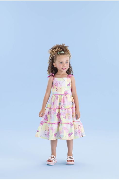 Vestido Estampado Com Alcinhas De Amarração
