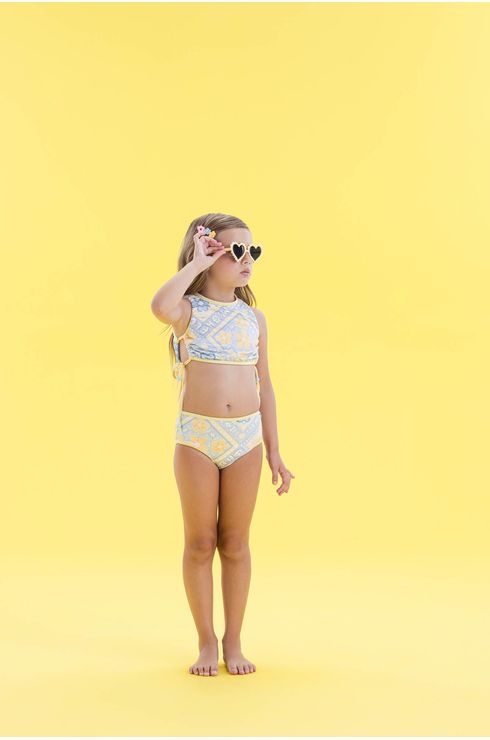 Biquini Com Estampa Floral Amarelo E Azul