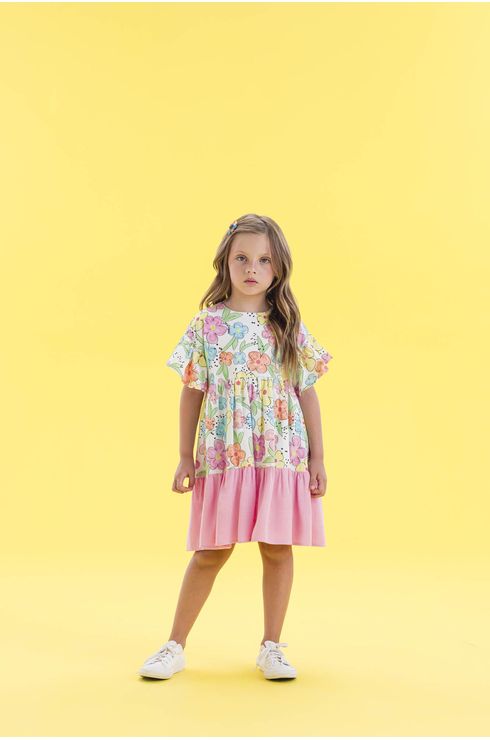 Vestido Soltinho Em Tricoline Com Barrado Franzido