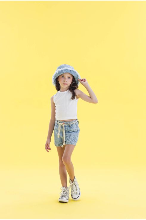 Short Jeans Com Emboss Frontal