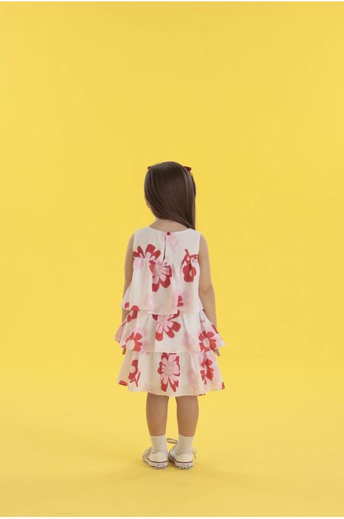 Vestido Estampado Em Camadas De Babado Fluidas
