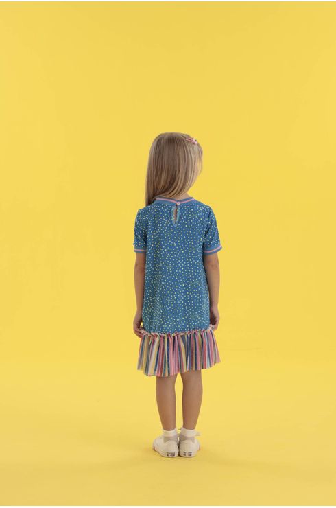 Vestido Estampado Com Babado Sobreposto