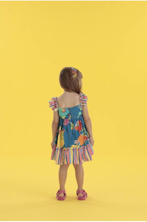 Vestido Estampado Com Babados