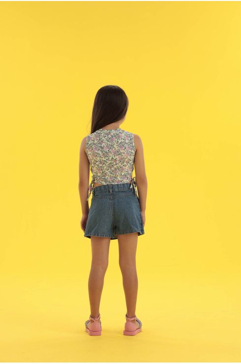 Short Saia Jeans Com Bolso Lateral