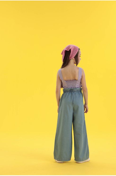 Calça Wide Leg Com Cós De Elástico E Bolso Frontal