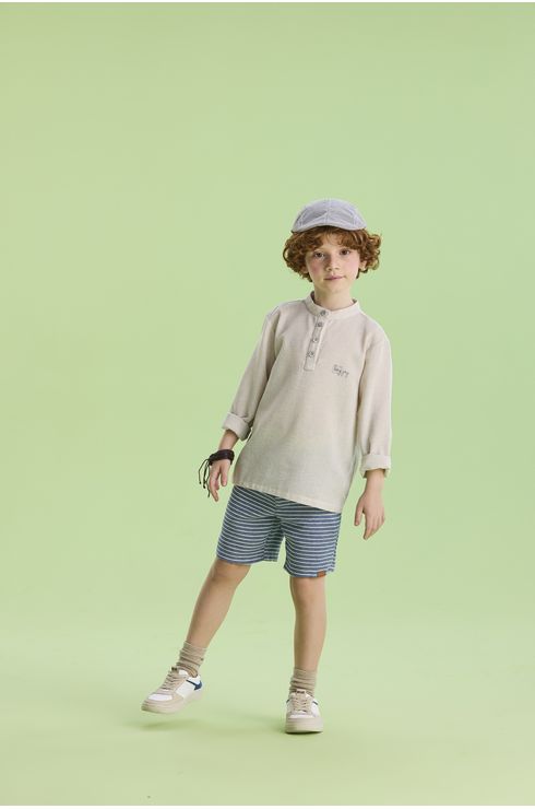 Conjunto Manga Longa Bermuda E Camisa Em Tecido Eco