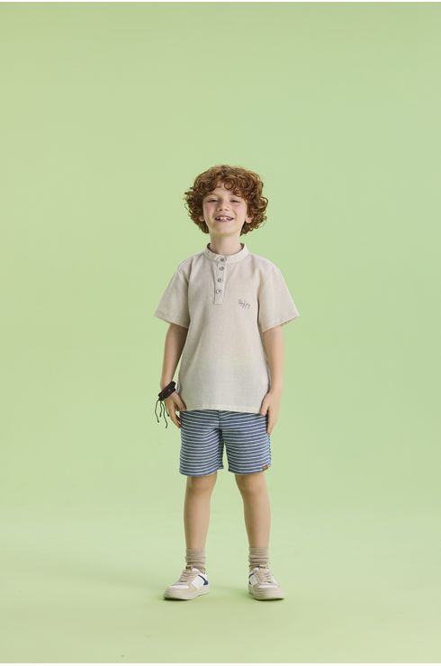 Conjunto Manga Curta Bermuda E Camisa Em Tecido Eco