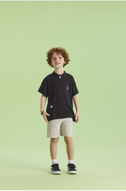 Conjunto Manga Curta Bermuda E Camisa Em Viscose
