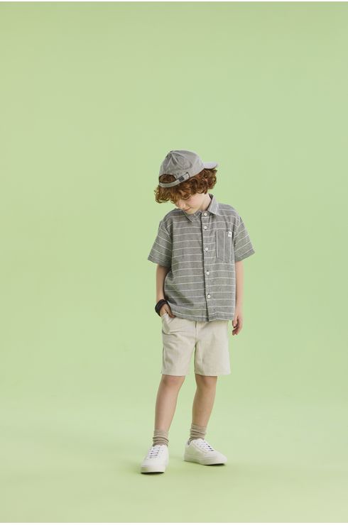 Conjunto Manga Curta Camisa E Bermuda Alfaiataria