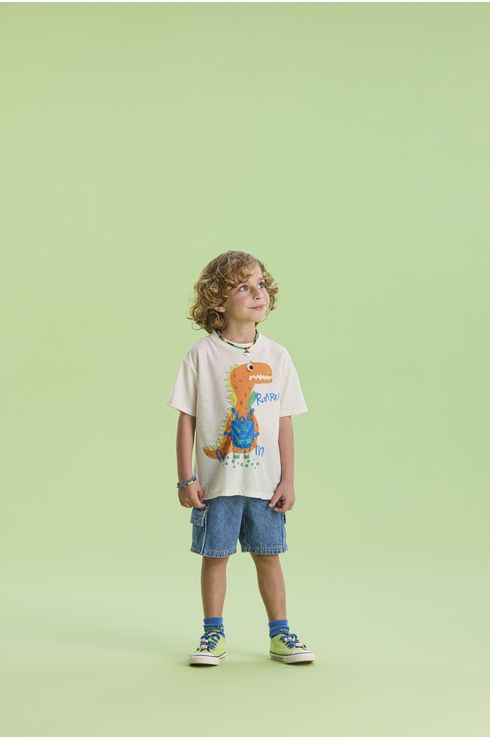 Camiseta Manga Curta Com Estampa Interativa Dinossauro