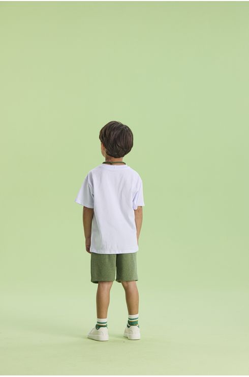 Conjunto Manga Curta Bermuda Em Moletinho E Camiseta Em Algodão