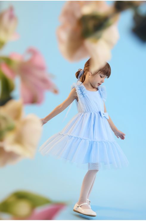 Vestido Festa Em Tule Com Babado Sobreposto