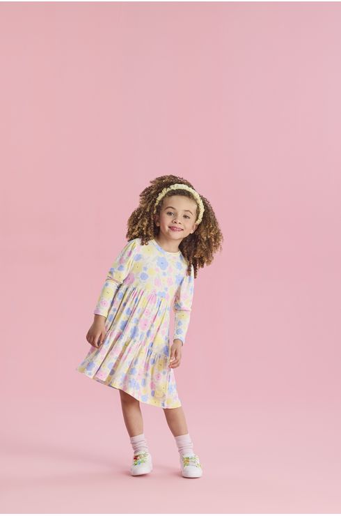 Vestido Manga Longa Em Viscose Com Elastano Estampado