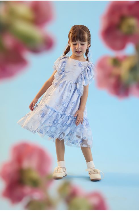 Vestido Festa Estampado Com Babado Sobreposto