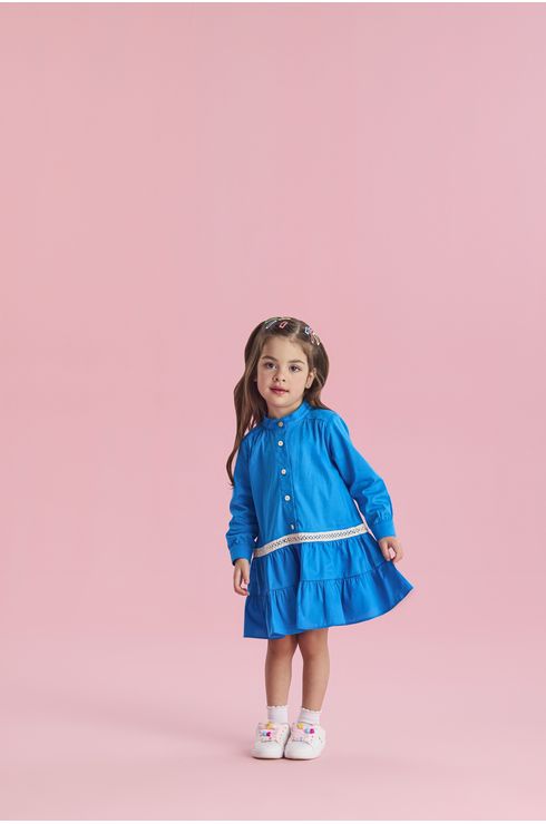 Vestido Manga Longa Amplo Em Tricoline