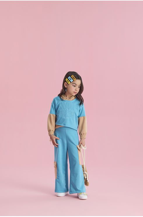 Conjunto Manga Longa Moletom E Calça Wide Leg