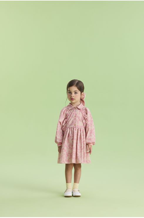 Vestido Manga Longa Estampado Com Punhos Em Retilinea