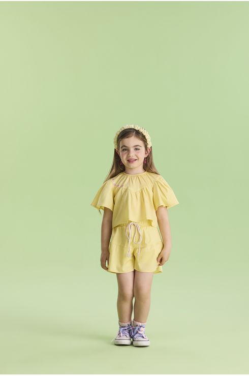 Conjunto Manga Curta Short E Blusa Em Tricoline